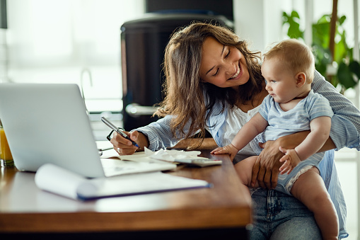 white woman with baby